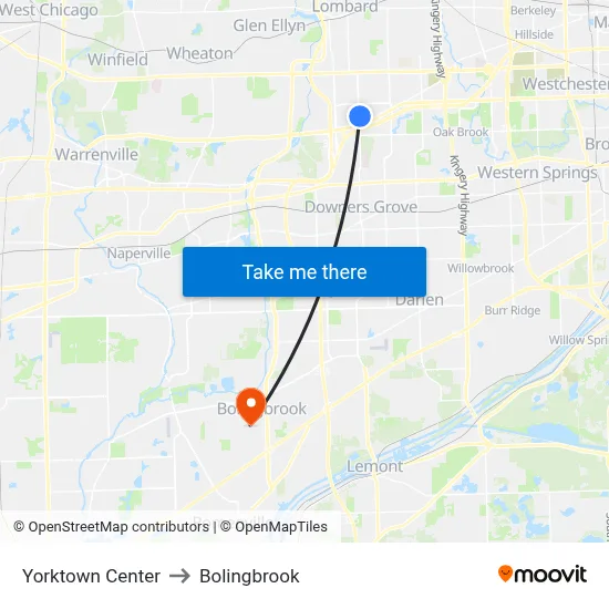 Yorktown Center to Bolingbrook map