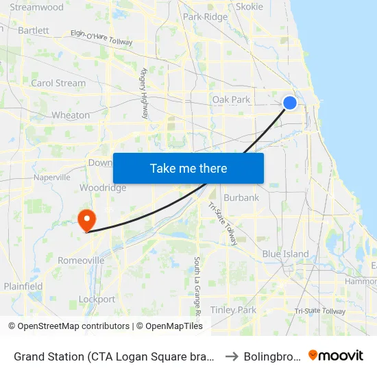 Grand Station (CTA Logan Square branch) to Bolingbrook map