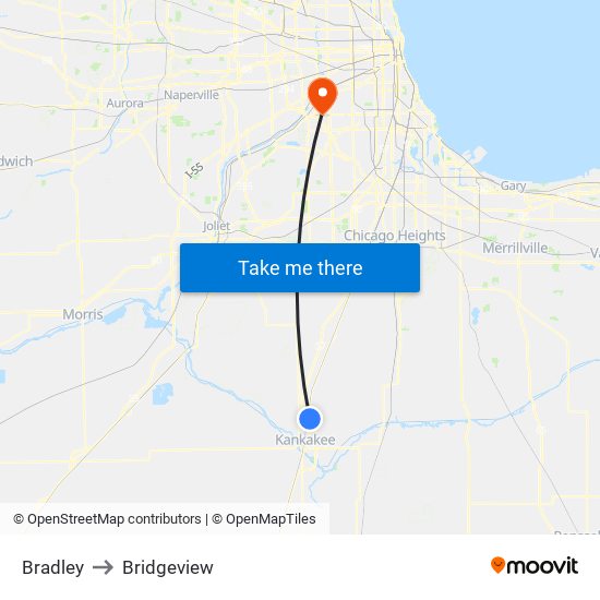 Bradley to Bridgeview map