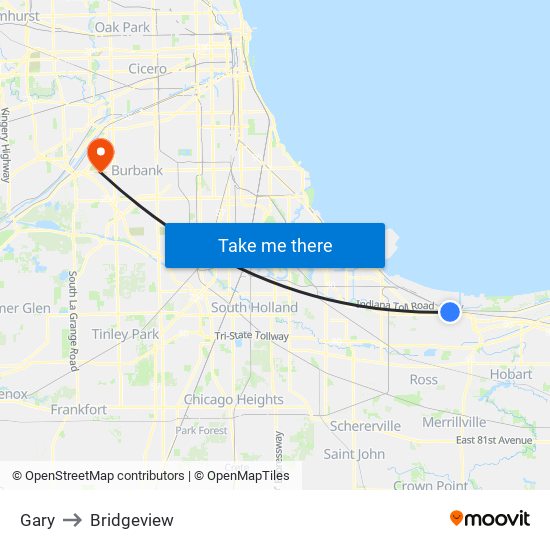Gary to Bridgeview map
