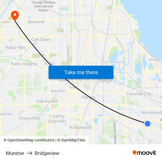 Munster to Bridgeview map