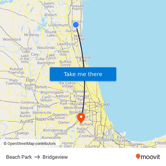 Beach Park to Bridgeview map