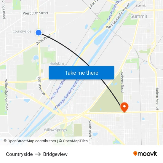 Countryside to Bridgeview map