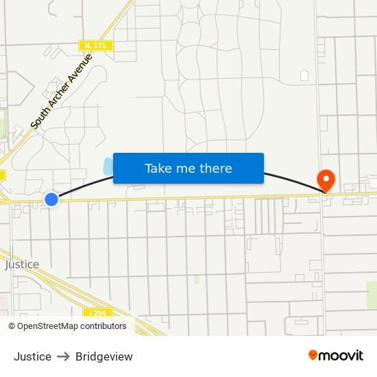 Justice to Bridgeview map