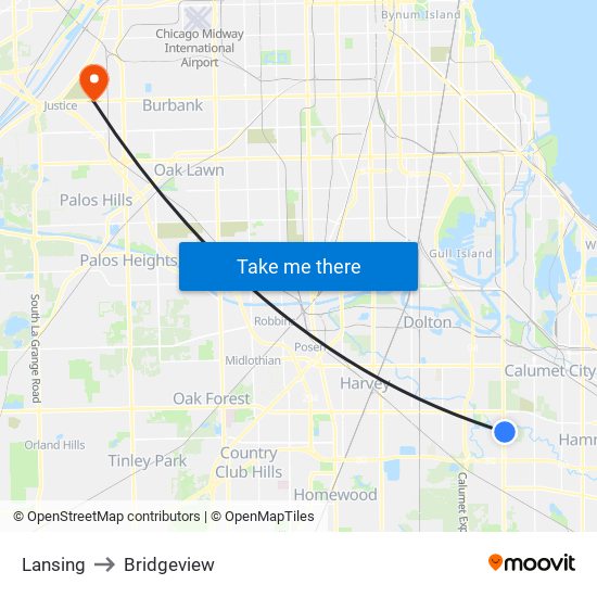 Lansing to Bridgeview map