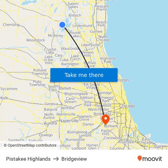 Pistakee Highlands to Bridgeview map