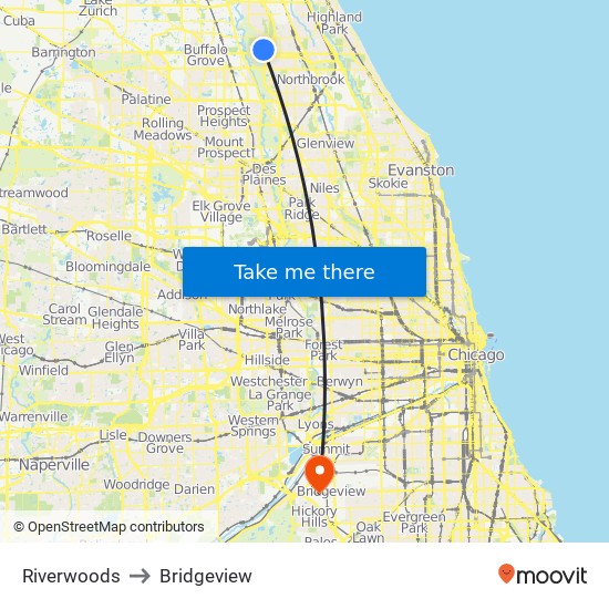 Riverwoods to Bridgeview map