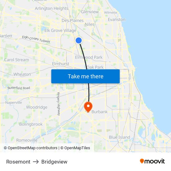 Rosemont to Bridgeview map