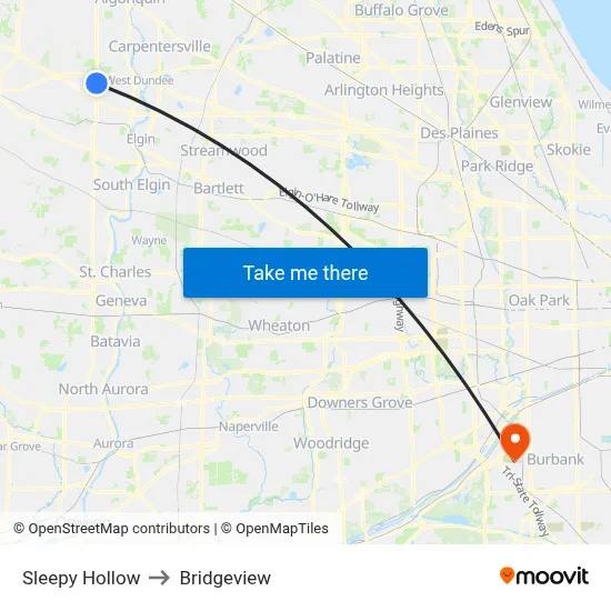 Sleepy Hollow to Bridgeview map