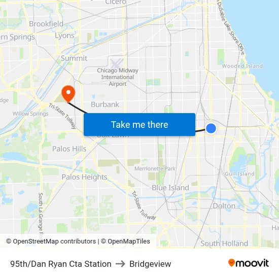 95th/Dan Ryan Cta Station to Bridgeview map