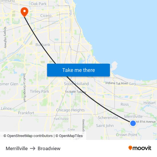 Merrillville to Broadview map
