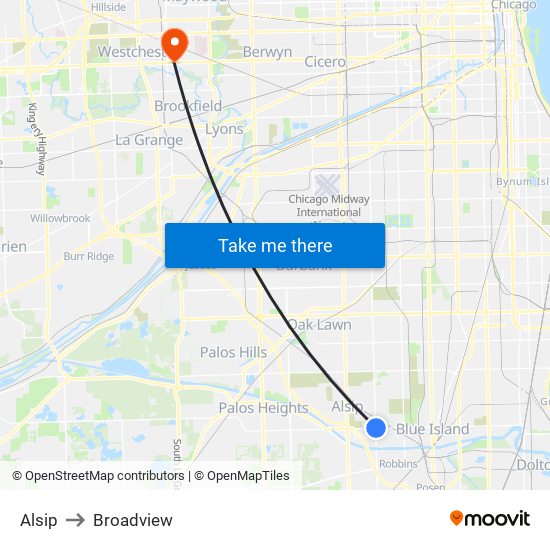 Alsip to Broadview map