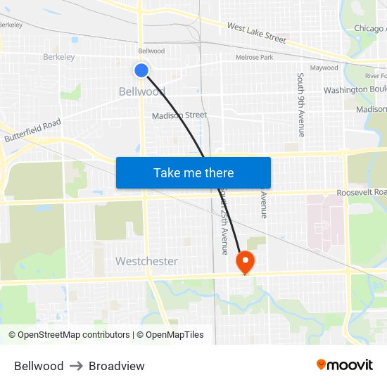 Bellwood to Broadview map