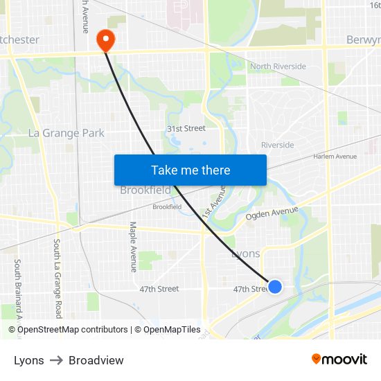 Lyons to Broadview map