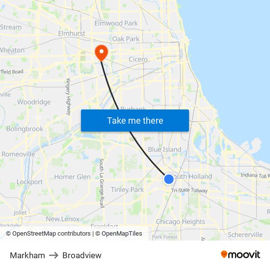 Markham to Broadview map