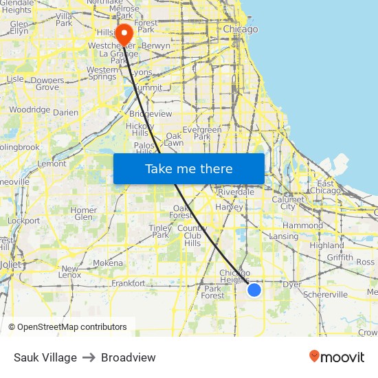 Sauk Village to Broadview map