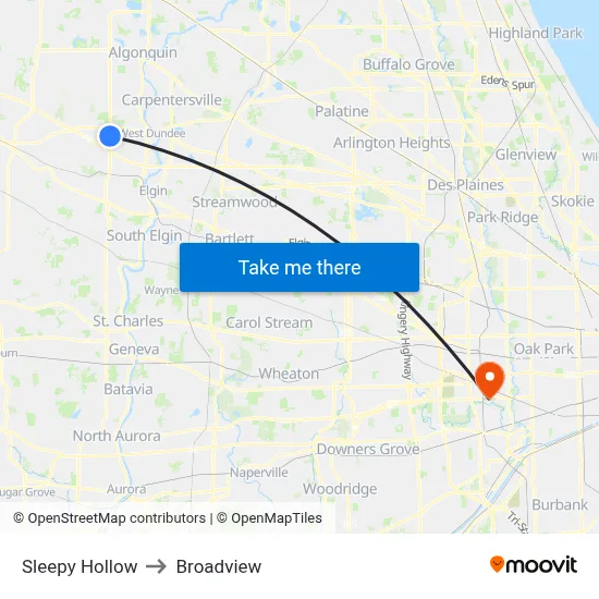 Sleepy Hollow to Broadview map