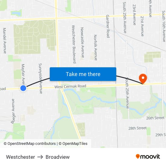 Westchester to Broadview map