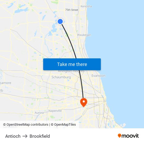 Antioch to Brookfield map