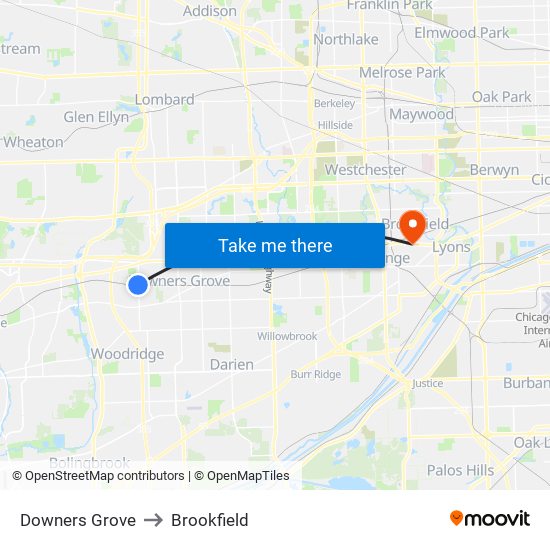Downers Grove to Brookfield map