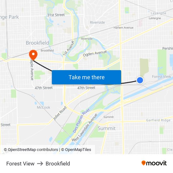 Forest View to Brookfield map