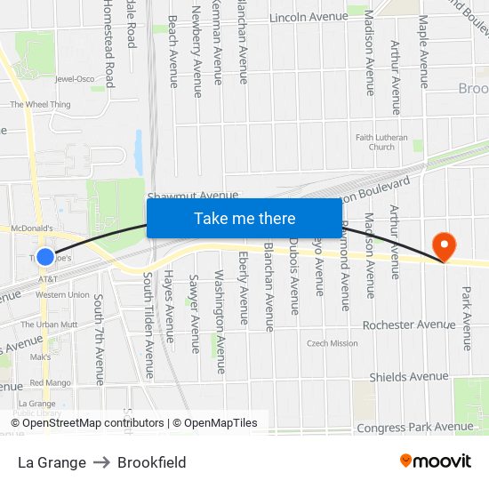 La Grange to Brookfield map