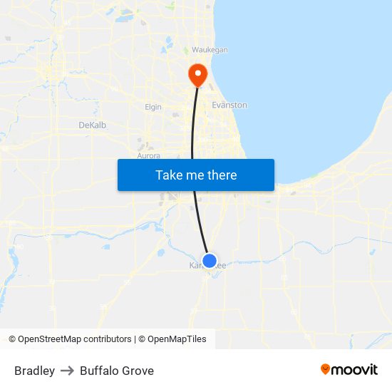 Bradley to Buffalo Grove map
