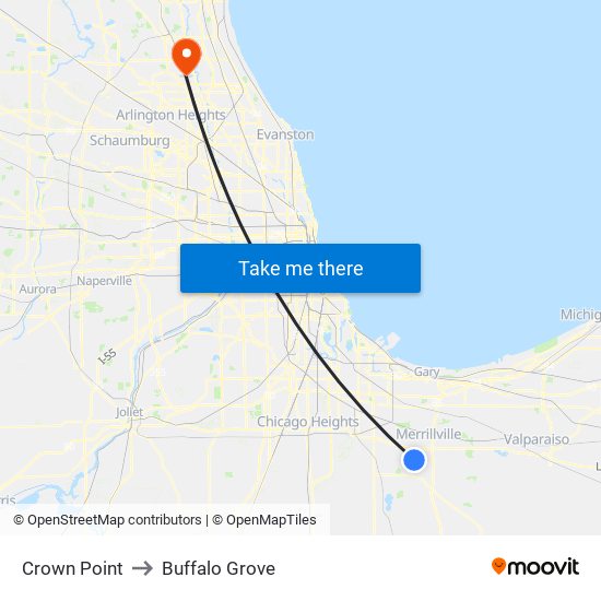 Crown Point to Buffalo Grove map