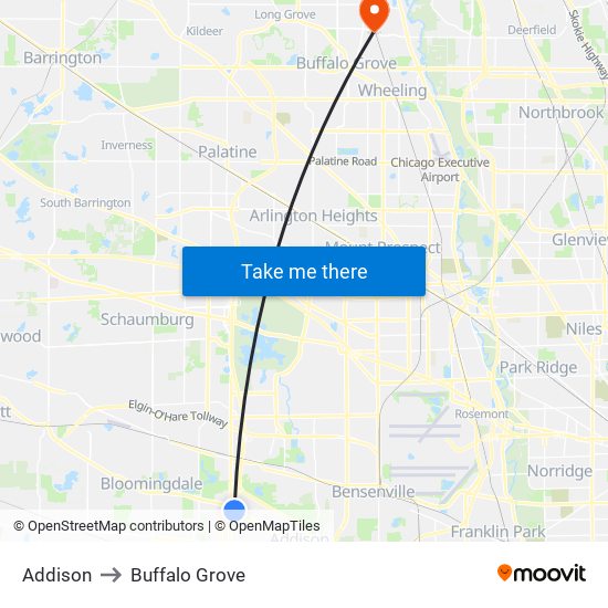 Addison to Buffalo Grove map