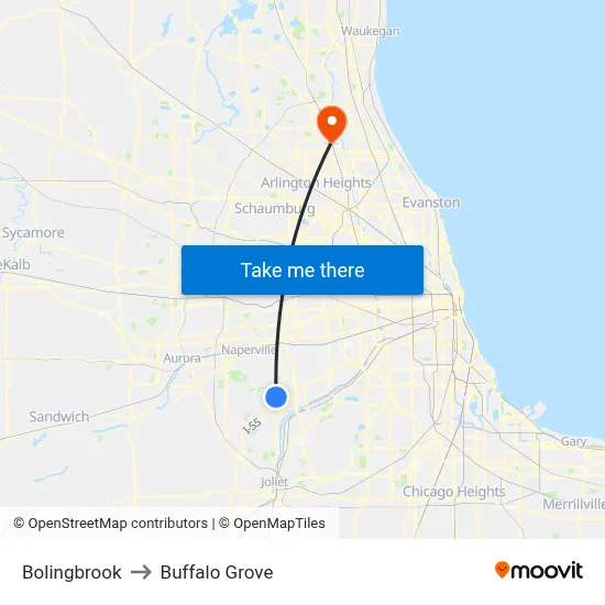Bolingbrook to Buffalo Grove map