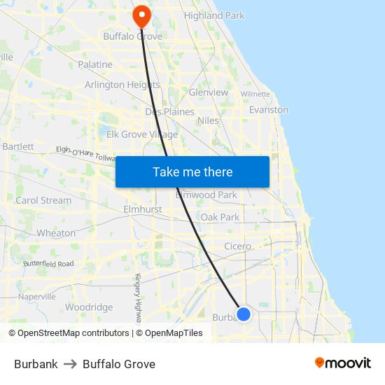 Burbank to Buffalo Grove map