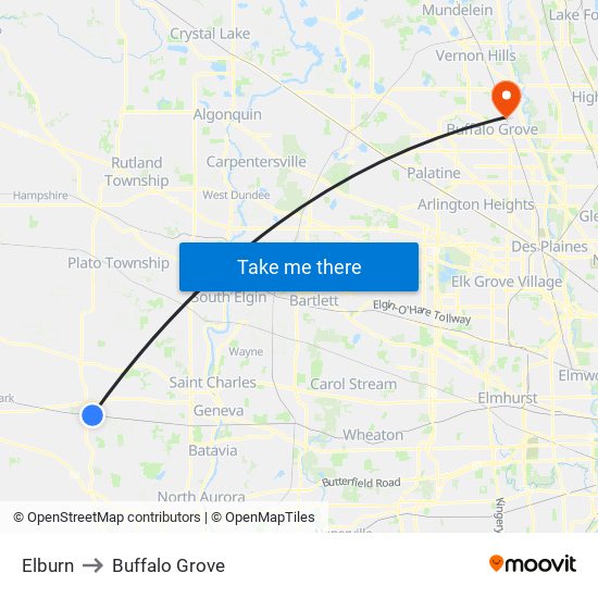 Elburn to Buffalo Grove map