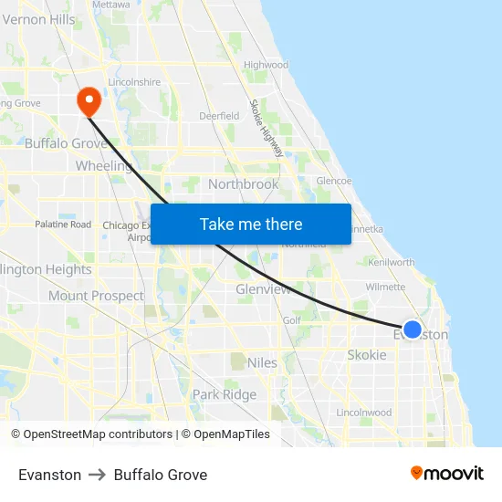 Evanston to Buffalo Grove map