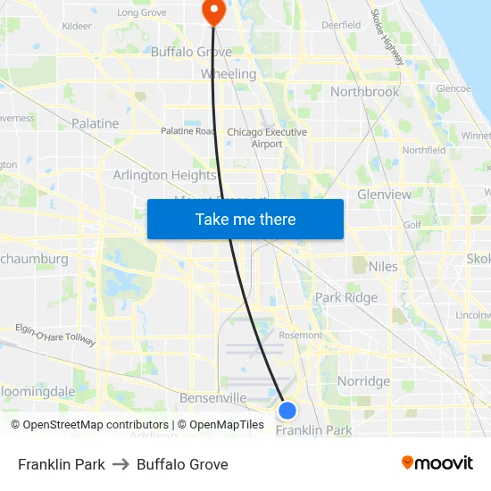 Franklin Park to Buffalo Grove map