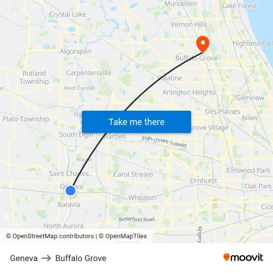 Geneva to Buffalo Grove map
