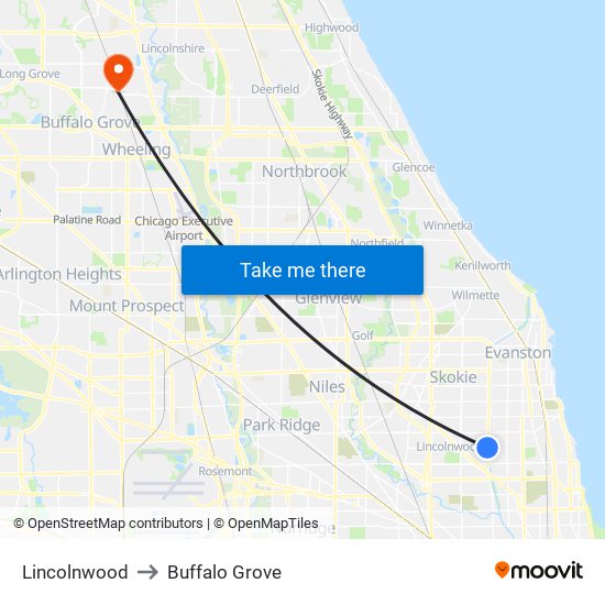 Lincolnwood to Buffalo Grove map