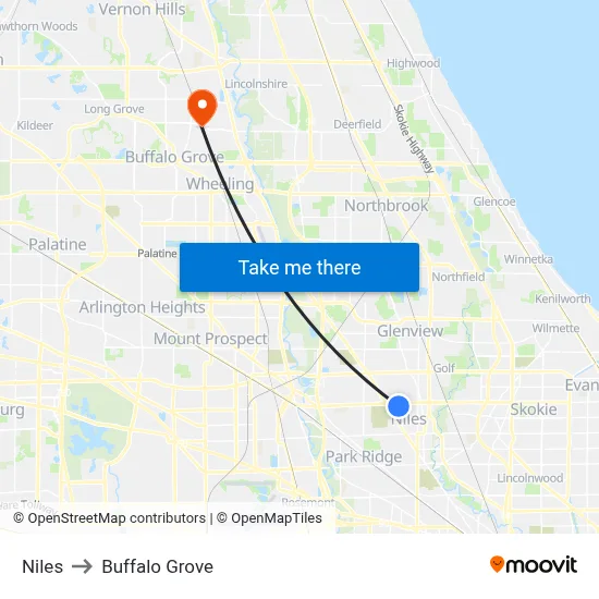 Niles to Buffalo Grove map