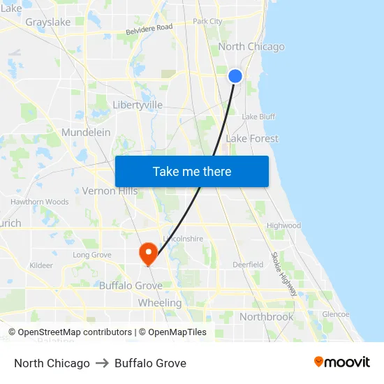North Chicago to Buffalo Grove map