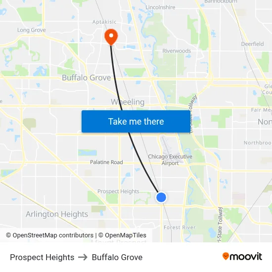 Prospect Heights to Buffalo Grove map
