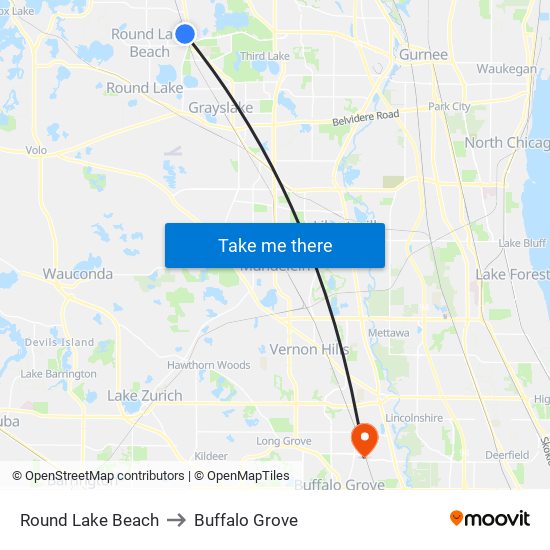 Round Lake Beach to Buffalo Grove map