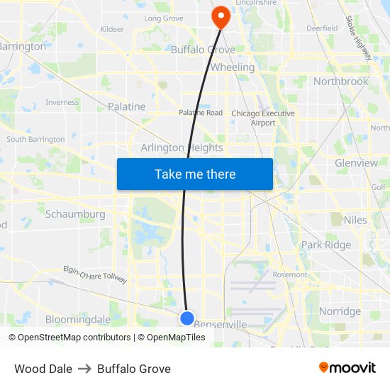 Wood Dale to Buffalo Grove map