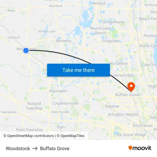 Woodstock to Buffalo Grove map