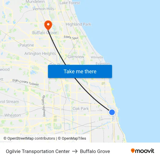 Ogilvie Transportation Center to Buffalo Grove map