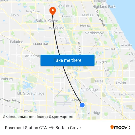 Rosemont Station CTA to Buffalo Grove map