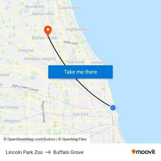 Lincoln Park Zoo to Buffalo Grove map