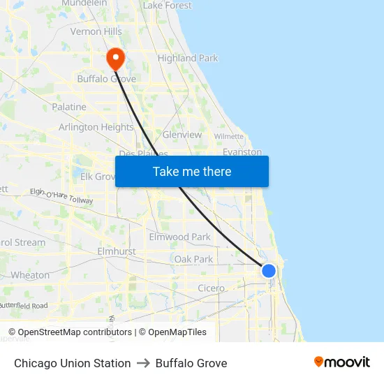 Chicago Union Station to Buffalo Grove map