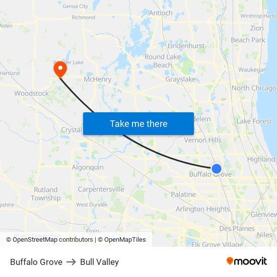 Buffalo Grove to Bull Valley map