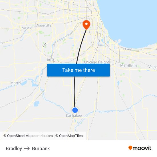 Bradley to Burbank map