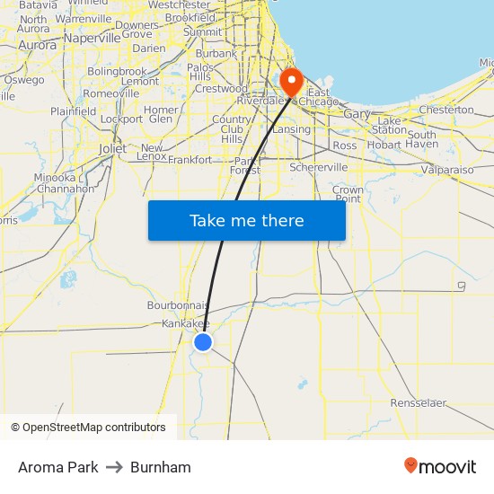 Aroma Park to Burnham map