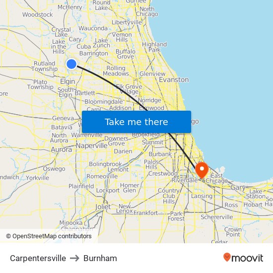 Carpentersville to Burnham map